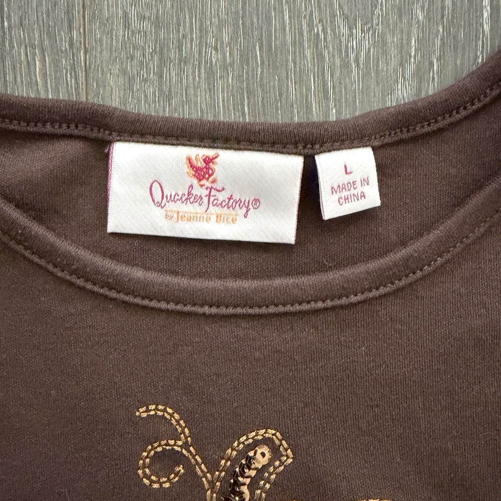 Quacker Factory Brown Sequin Pumpkin Shirt Blouse Large Novelty Whimsigoth Cabin - Picture 4 of 10